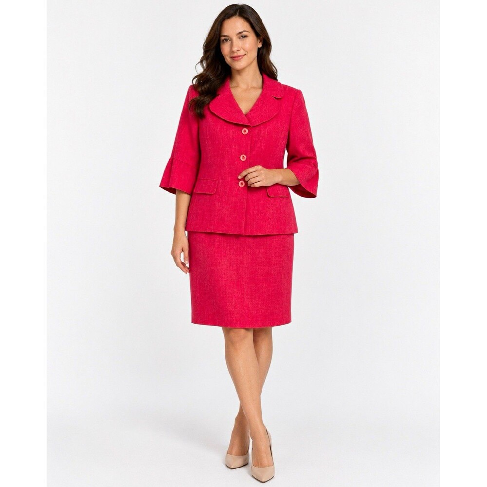 Kim Rogers Women’s Skirt Suit Set Notch Lapel Lined 3-Button Pink 18W